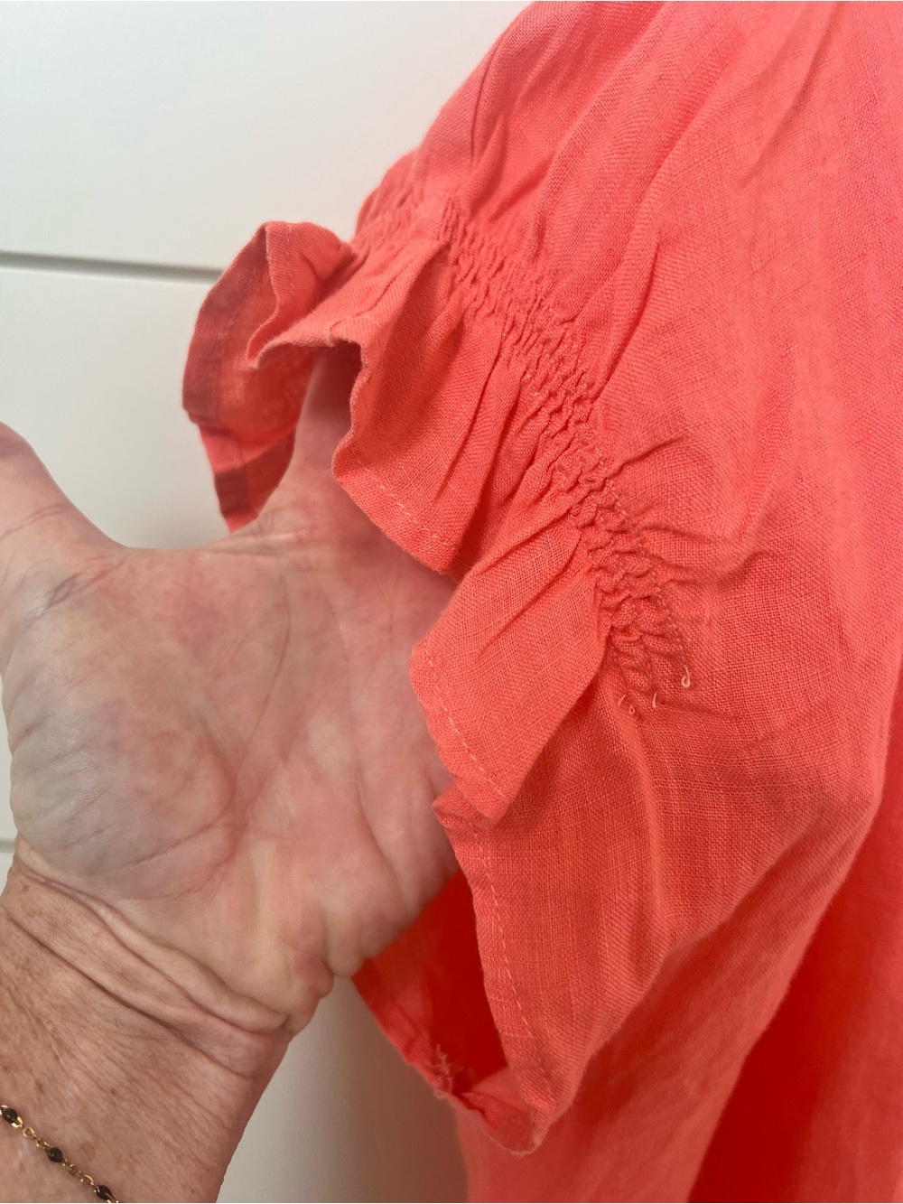 Anthropologie Place Coral Split-Neck Short Sleeve Blouse - Picture 5 of 10